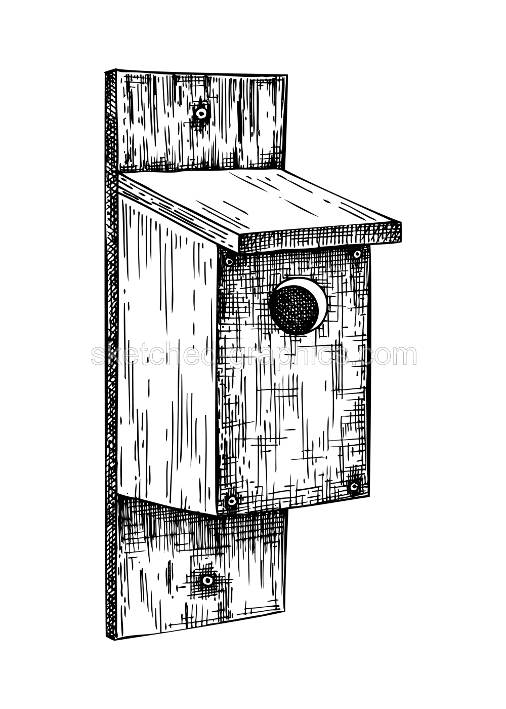 Bird box sketch. Hand made birdhouse drawings. Wooden construction for animals vector illustration. Homemade birds nest  isolated on white background. Illustration